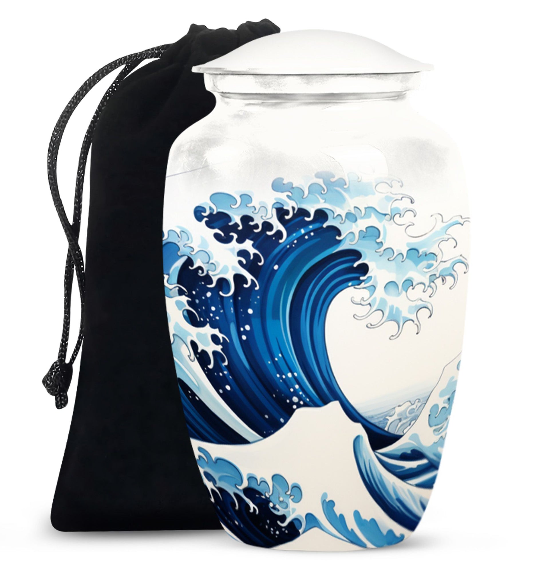 Ocean Waves White Cremation Urn for Mom's Memorial Burial