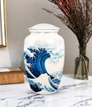 White Ocean Waves Cremation Urn for Mom's ashes, suitable for burial in ground