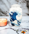 White Ocean Waves Cremation Urn for Mom's ashes, suitable for burial in ground