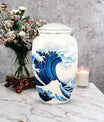 White Ocean Waves Cremation Urn for Mom's ashes, suitable for burial in ground