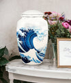 White Ocean Waves Cremation Urn for Mom's ashes, suitable for burial in ground