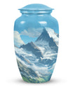 A beautiful, large Valley Urn in blue used as a cremation urn for burial of adult human ashes