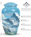 A beautiful, large Valley Urn in blue used as a cremation urn for burial of adult human ashes