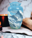 A beautiful, large Valley Urn in blue used as a cremation urn for burial of adult human ashes