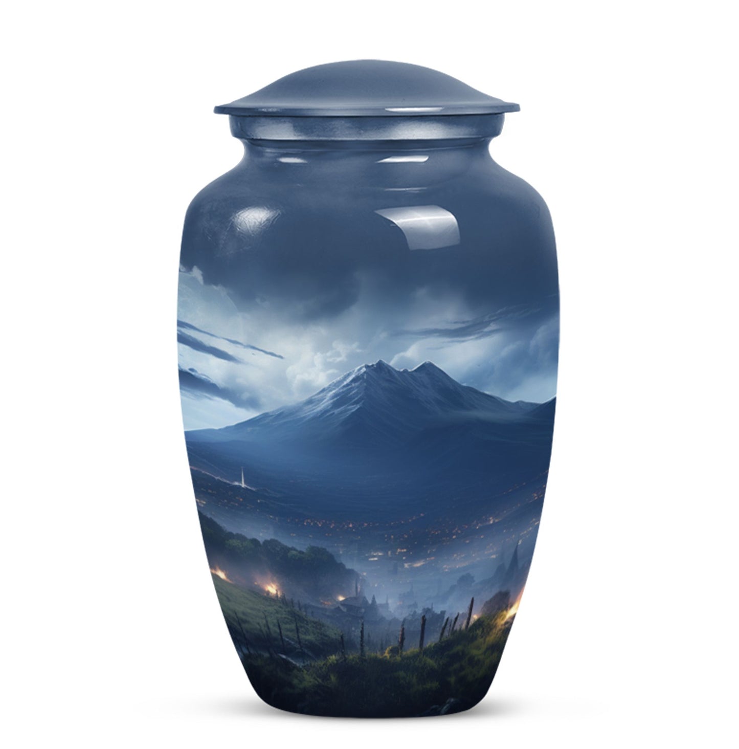 Large, gray Landscape Urn ideal as Cremation Container for Human Ashes, suitable for burial of adult female ashes