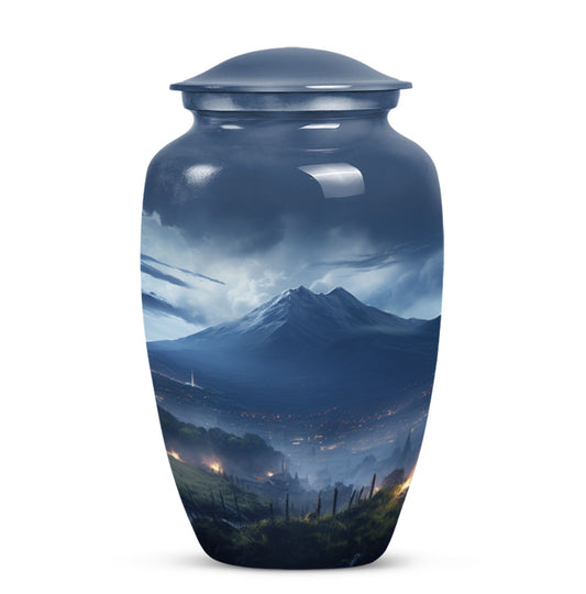 Large, gray Landscape Urn ideal as Cremation Container for Human Ashes, suitable for burial of adult female ashes