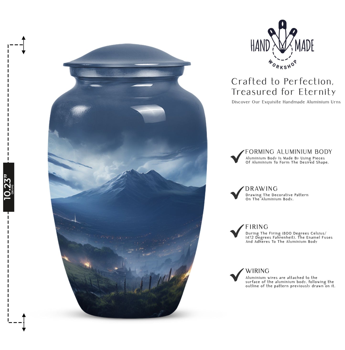 Large, gray Landscape Urn ideal as Cremation Container for Human Ashes, suitable for burial of adult female ashes