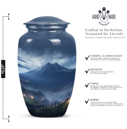 Large, gray Landscape Urn ideal as Cremation Container for Human Ashes, suitable for burial of adult female ashes