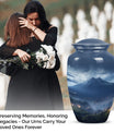 Large, gray Landscape Urn ideal as Cremation Container for Human Ashes, suitable for burial of adult female ashes