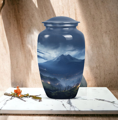 Large, gray Landscape Urn ideal as Cremation Container for Human Ashes, suitable for burial of adult female ashes