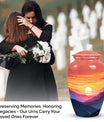 Mountains designed cremation urn for storing precious human ashes, suitable for both adult males and females. Large, memorial funeral urn.