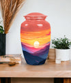 Mountains designed cremation urn for storing precious human ashes, suitable for both adult males and females. Large, memorial funeral urn.