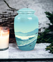 Large mountain-themed burial urn for adult human ashes, suitable for both men and women