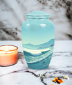 Large mountain-themed burial urn for adult human ashes, suitable for both men and women