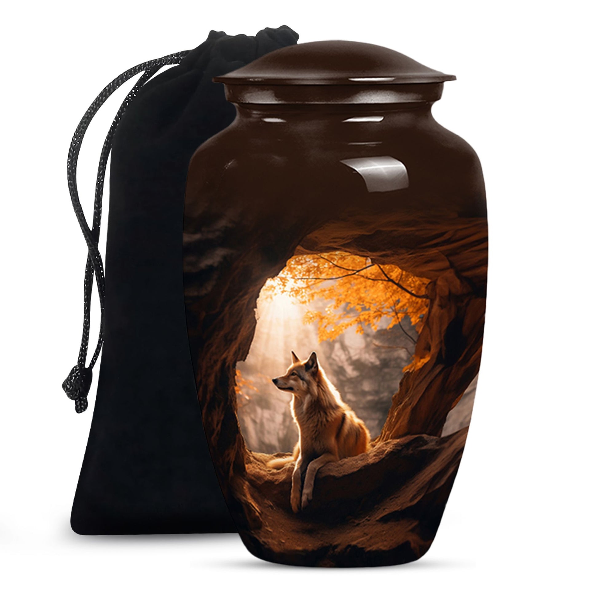 Wolf Adult Cremation Urns – Autumn Forest Cave Urns For Adult Male Ashes