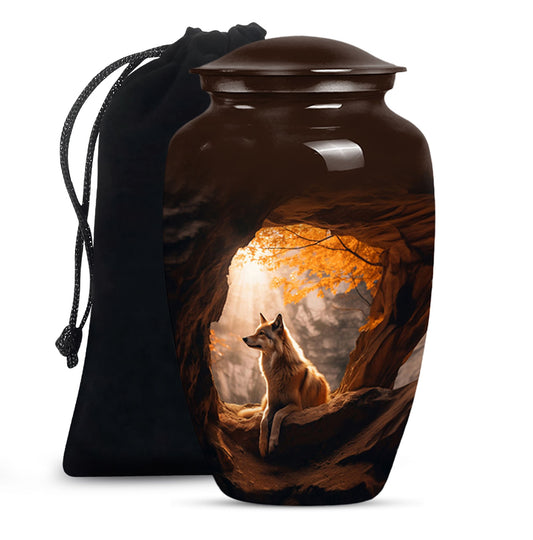 Wolf Adult Cremation Urns – Autumn Forest Cave Urns For Adult Male Ashes