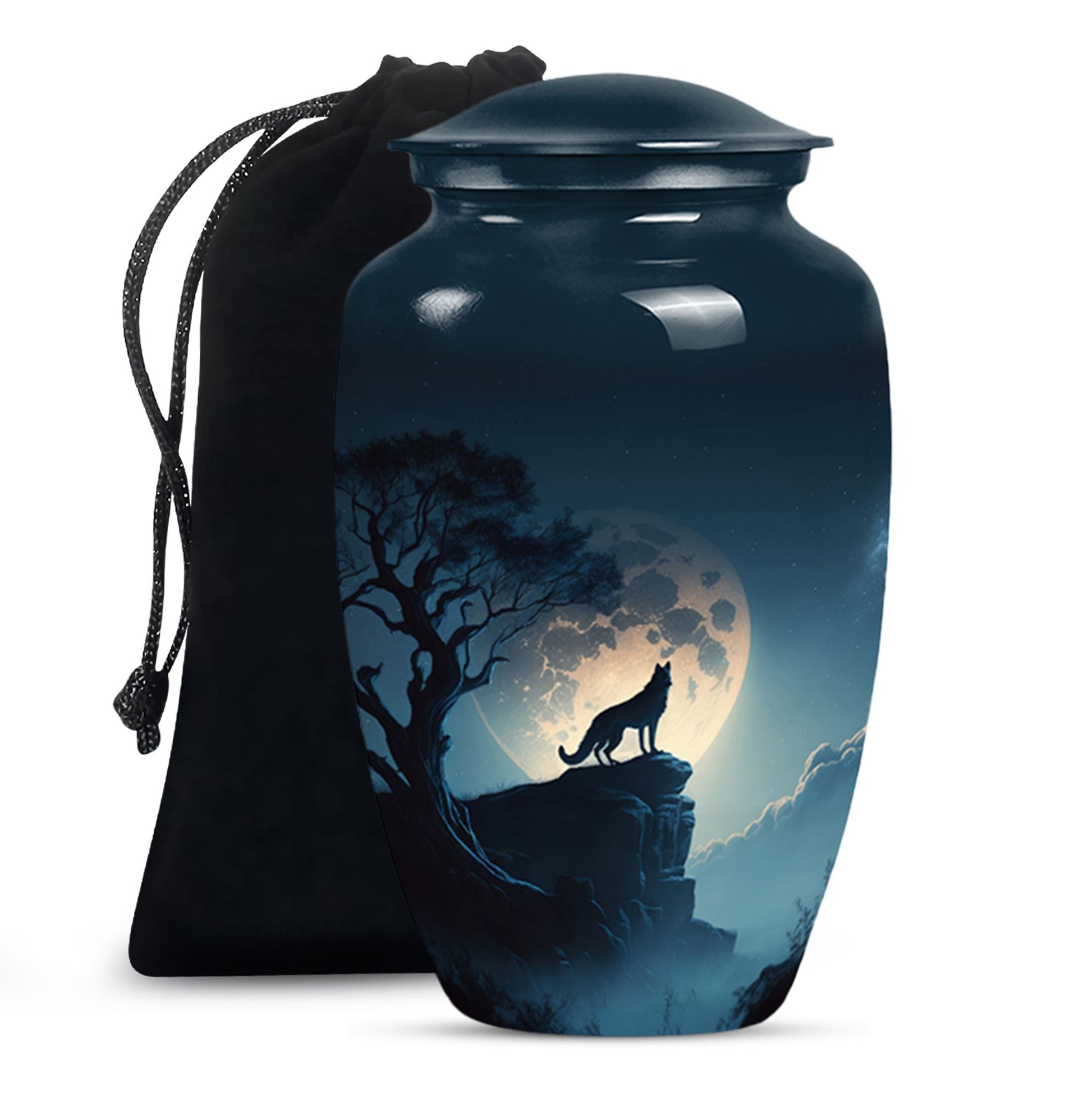 Wolf Cremation Keepsake Urn – Full Moon Night Funeral Ashes Urn