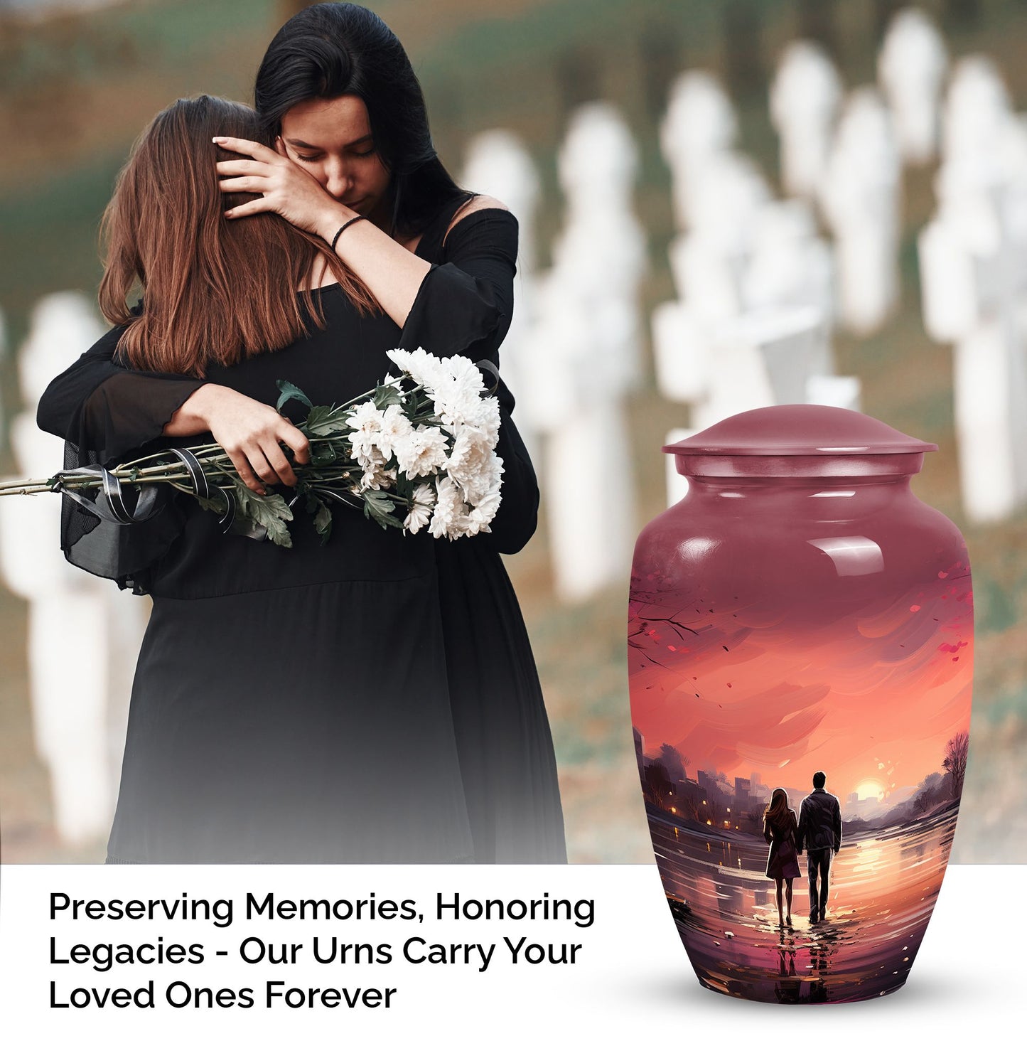Elegant and sizable couples urn designed for preserving adult male human ashes as a timeless memorial