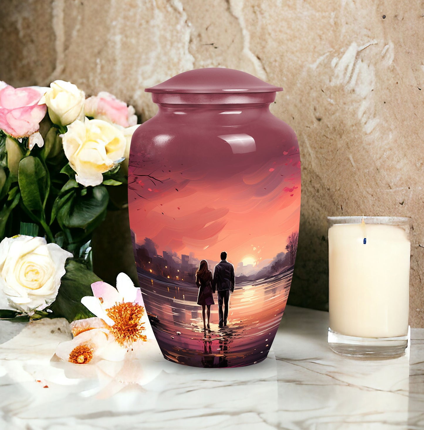 Elegant and sizable couples urn designed for preserving adult male human ashes as a timeless memorial