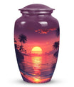 Purple urn dedicated for female adult ashes, suitable for burial in ground, depicted with sun symbol, ideal for mom's remembrance