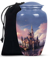 Elegant funeral urn named 'The Castle By The Blooming River', perfect to preserve adult human ashes.
