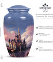 Elegant funeral urn named 'The Castle By The Blooming River', perfect to preserve adult human ashes.