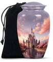 Miniature funeral urn featuring a dreamy castle design, suitable for storing ashes of a beloved adult