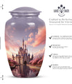 Miniature funeral urn featuring a dreamy castle design, suitable for storing ashes of a beloved adult
