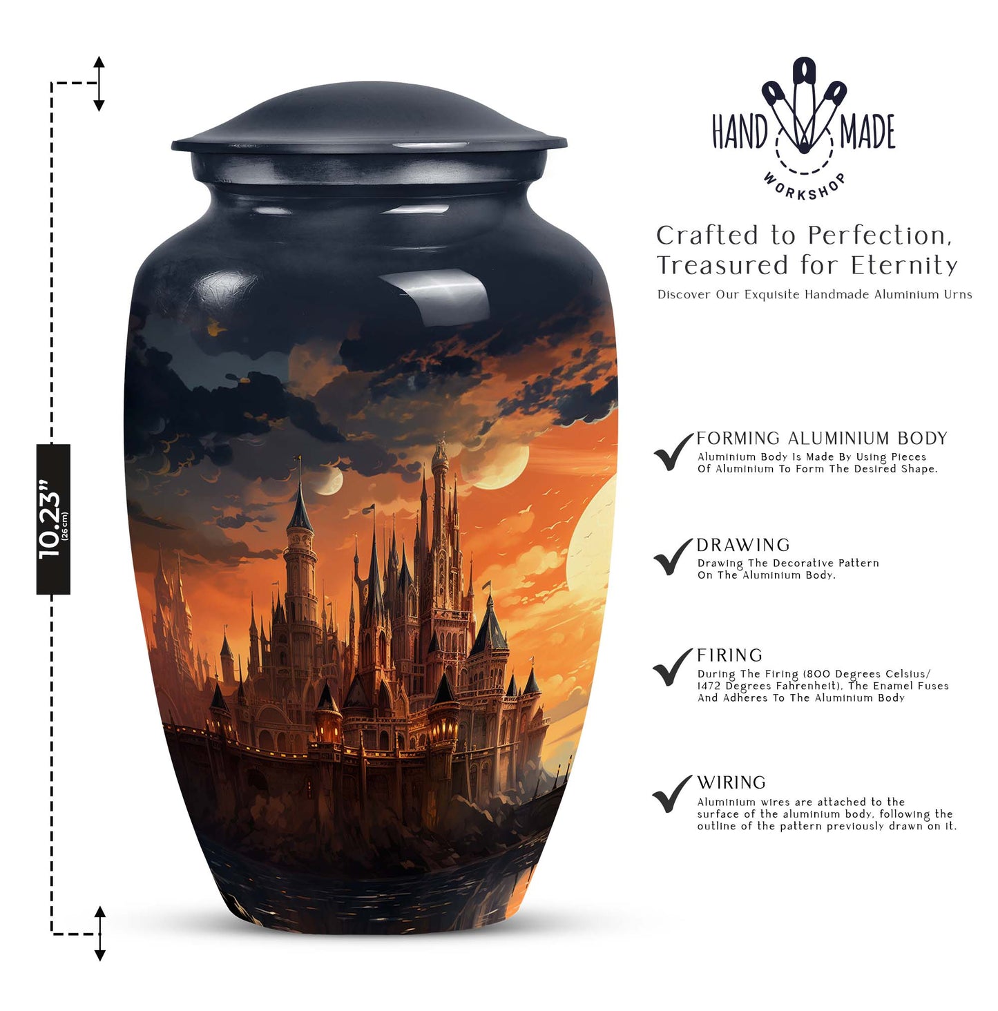 Image of 'The Twilight Castle', adult size cremation urn designed for women's ashes