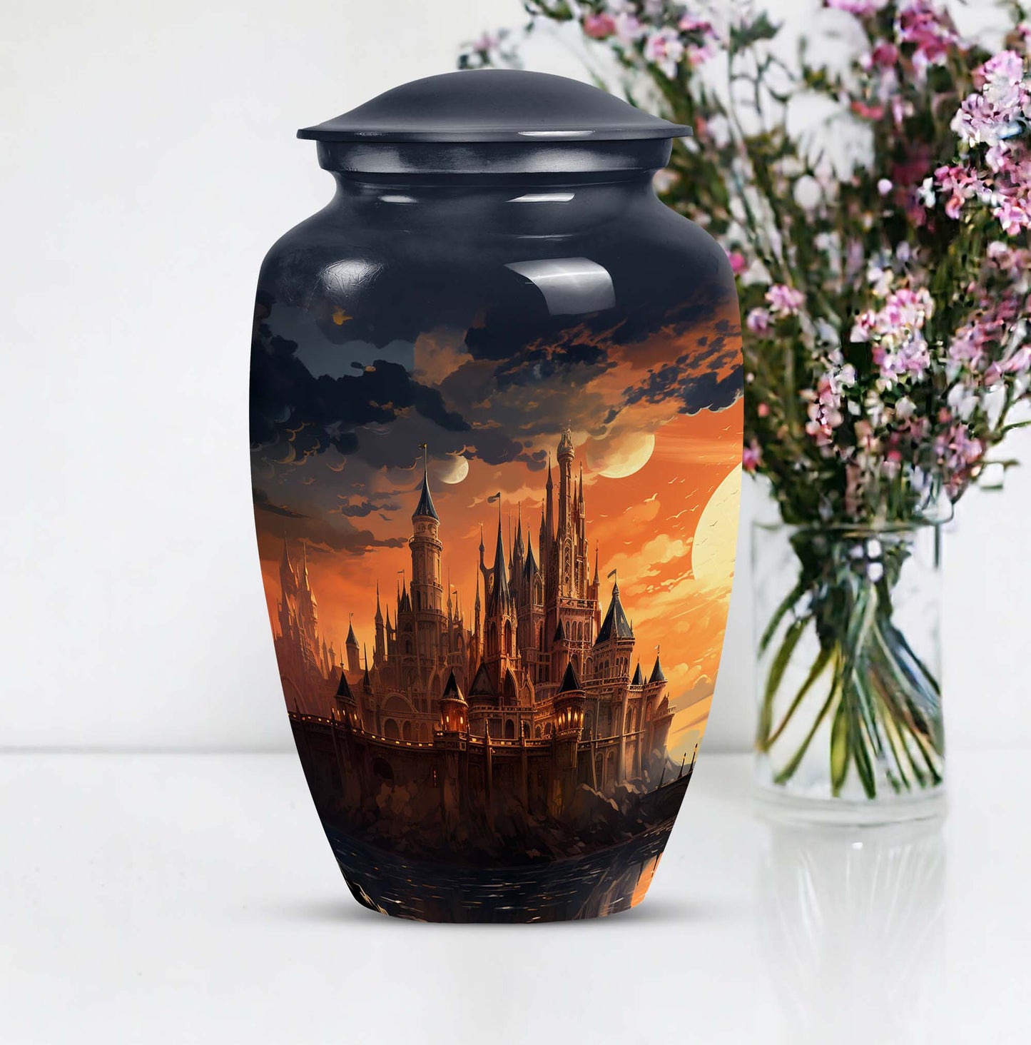 Image of 'The Twilight Castle', adult size cremation urn designed for women's ashes