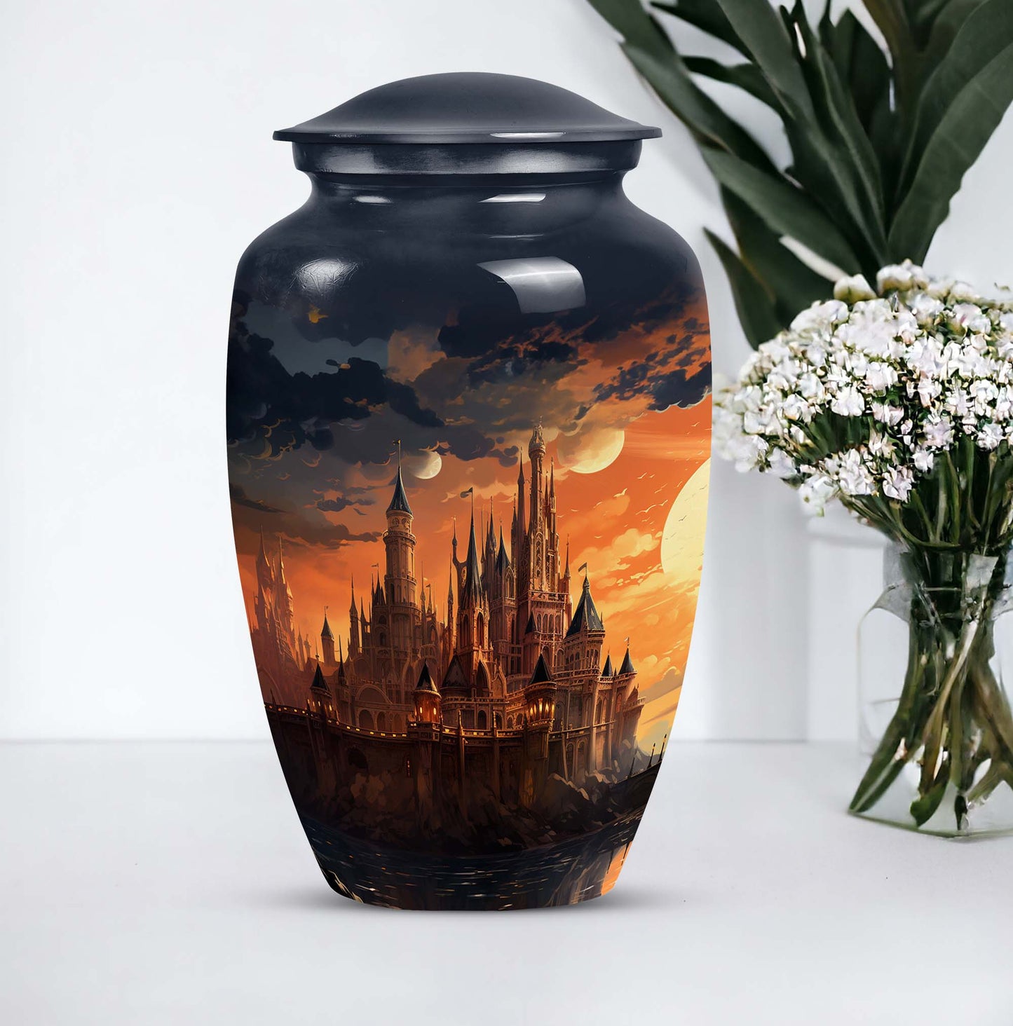 Image of 'The Twilight Castle', adult size cremation urn designed for women's ashes