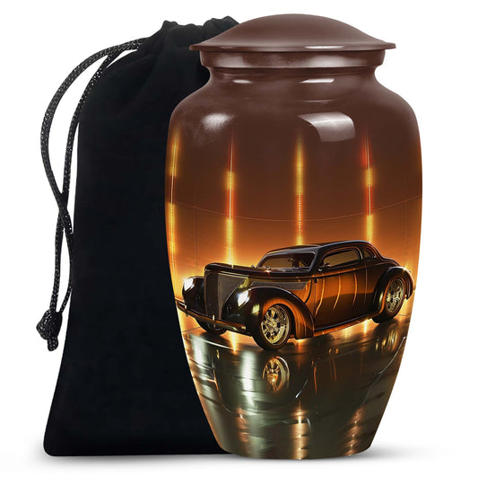 Classic car urn in golden era glow finish for adult cremation and ashes keepsake