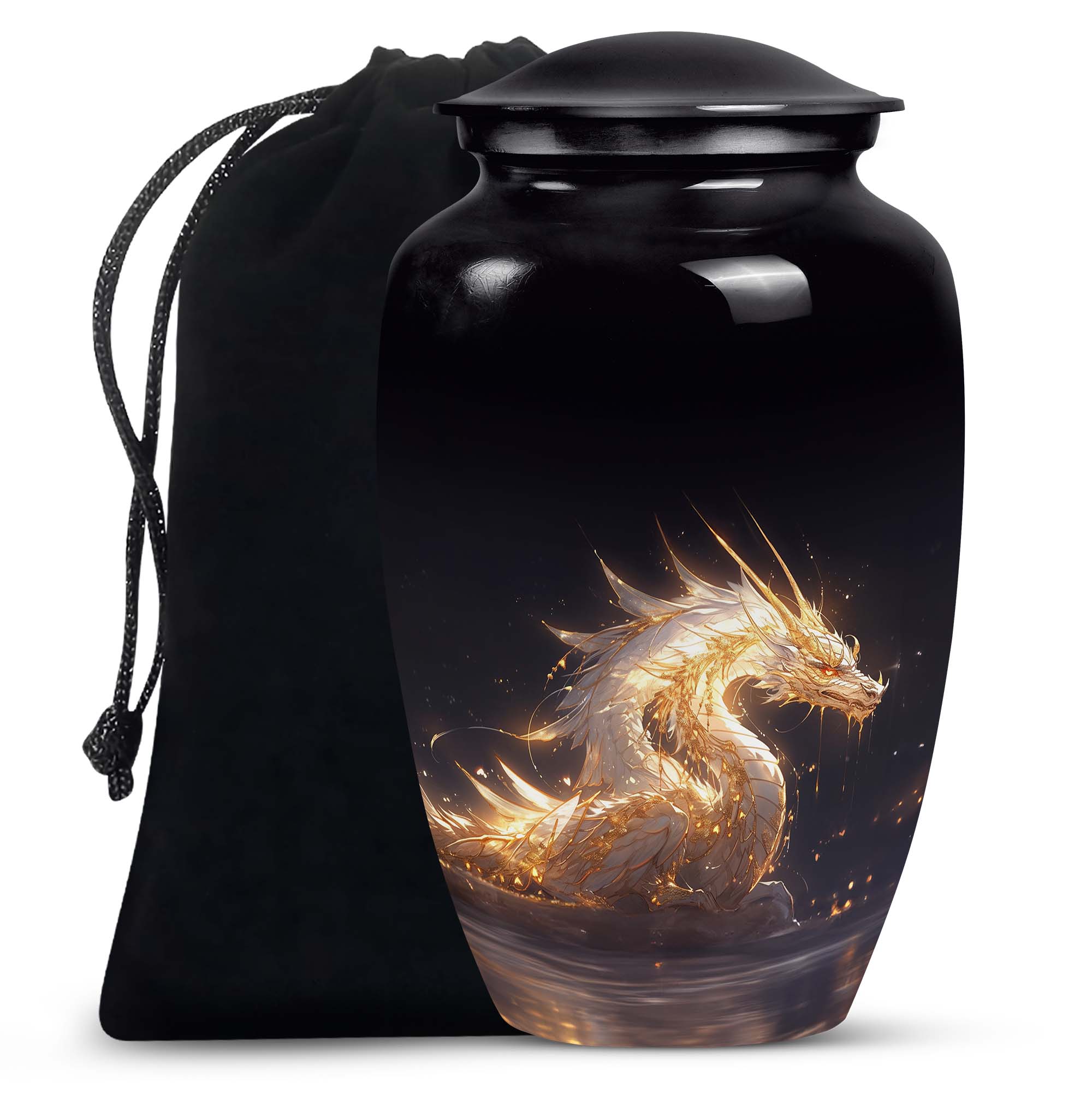 Dragon Urn for Human Ashes, Golden Dragon Rising From Waves, Memorial ...
