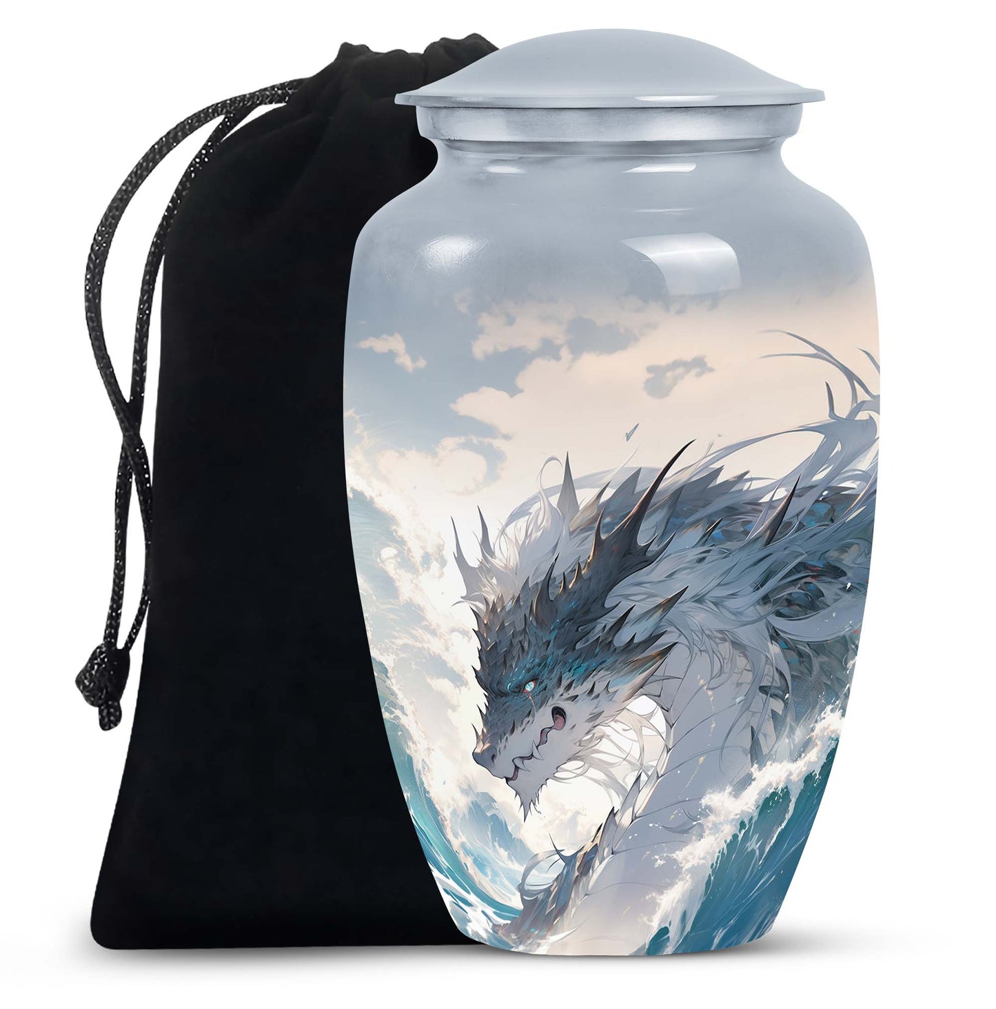 White Personalized Beach Cremation Urn for Human Ashes - 10-inch, 200 cu in - Yatskia