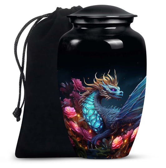 Dragon Moonlit Roses Urn - Dragon Urns Funeral Large  Urns