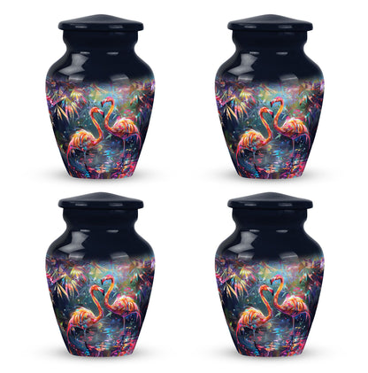 Bird Urn for Ashes, Two Flamingos in Dark Tropical Foliage, Memorial Urn