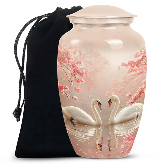 Swan and Cherry Blossom Cremation Urn – Elegant Memorial for Ashes