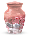 Elegant White Swan Urn – Pink Cherry Blossom Design For Human Ashes