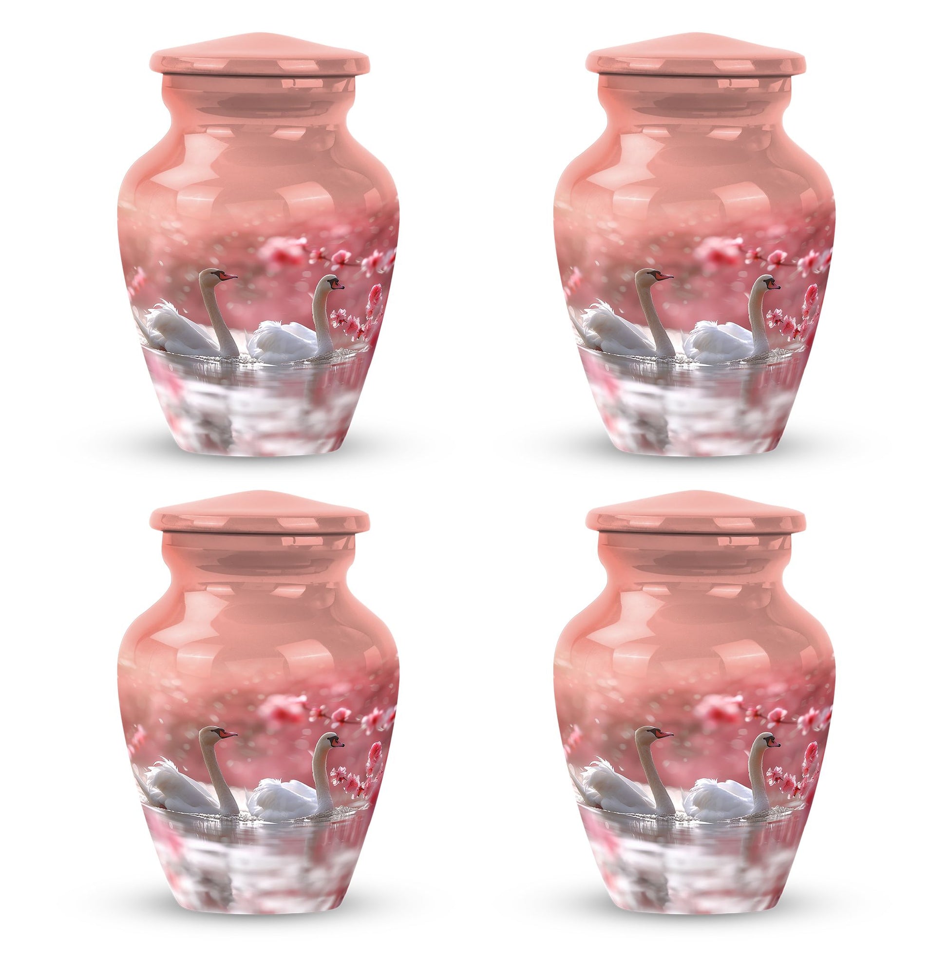 Elegant White Swan Urn – Pink Cherry Blossom Design For Human Ashes