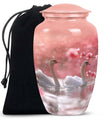 Elegant White Swan Urn – Pink Cherry Blossom Design For Human Ashes