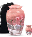 Elegant White Swan Urn – Pink Cherry Blossom Design For Human Ashes