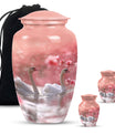 Elegant White Swan Urn – Pink Cherry Blossom Design For Human Ashes
