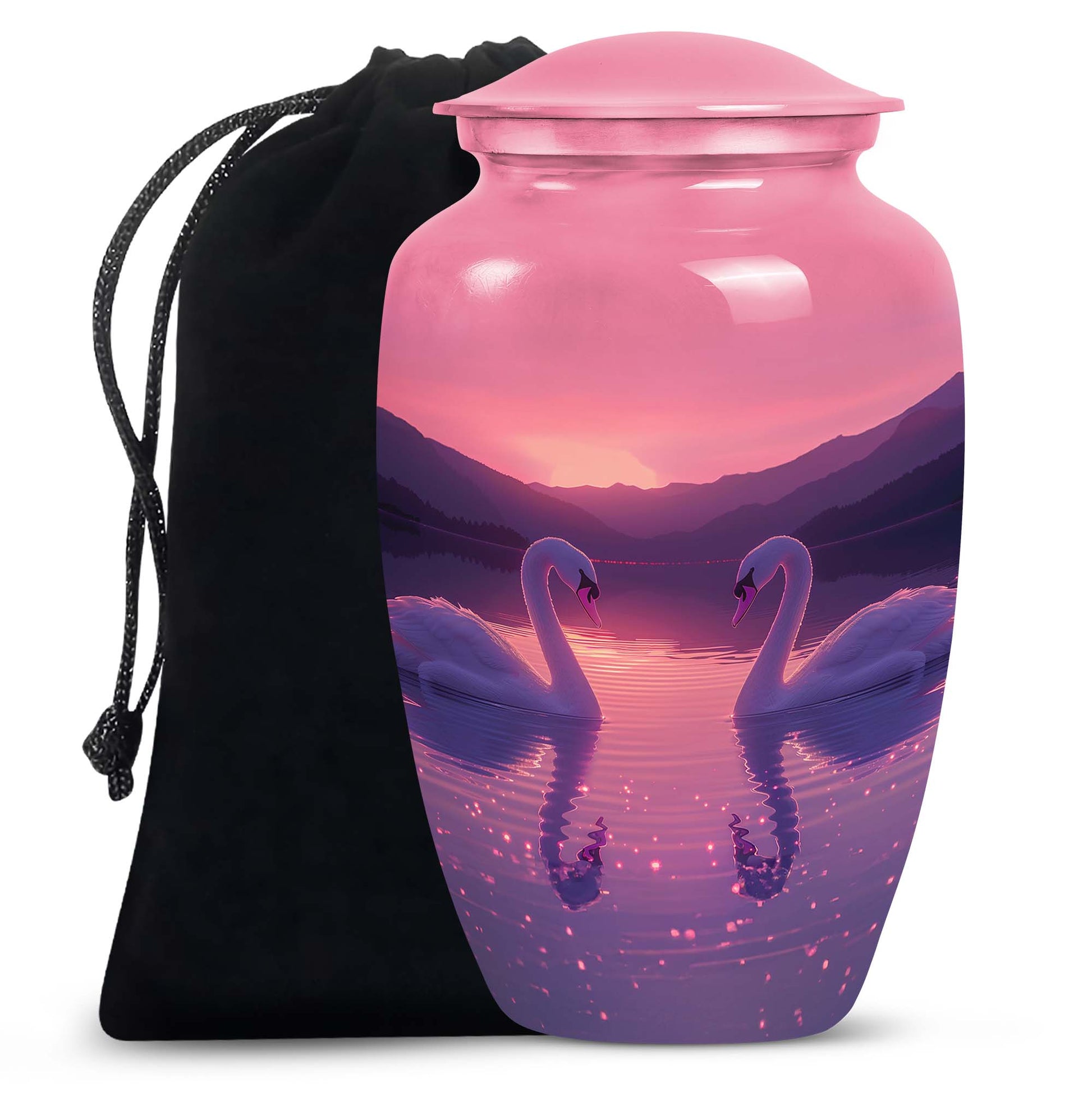 Pink Couple Swan Urn – Elegant Memorial Cremation Urn For Couple Ashes