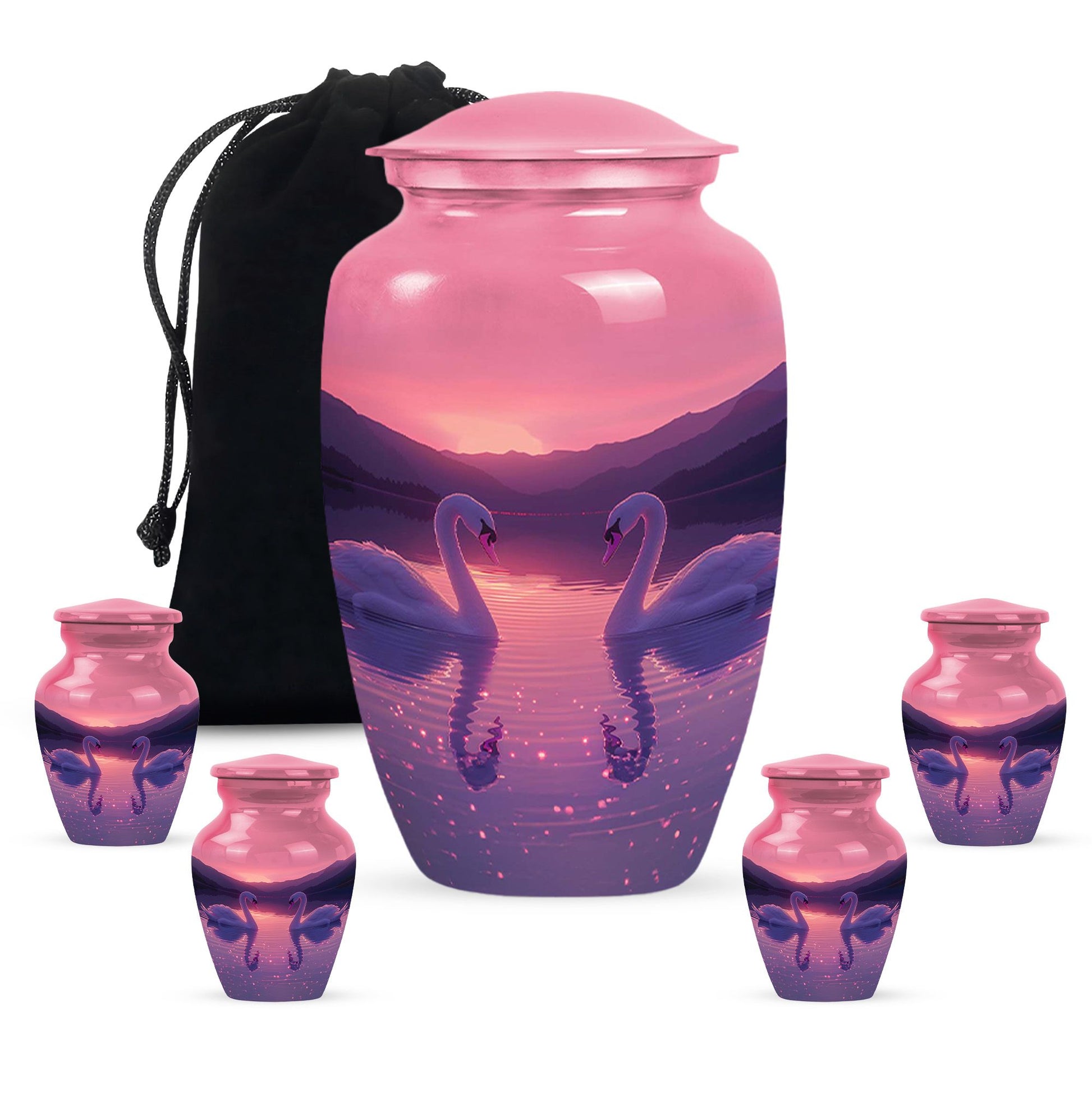 Pink Couple Swan Urn – Elegant Memorial Cremation Urn For Couple Ashes