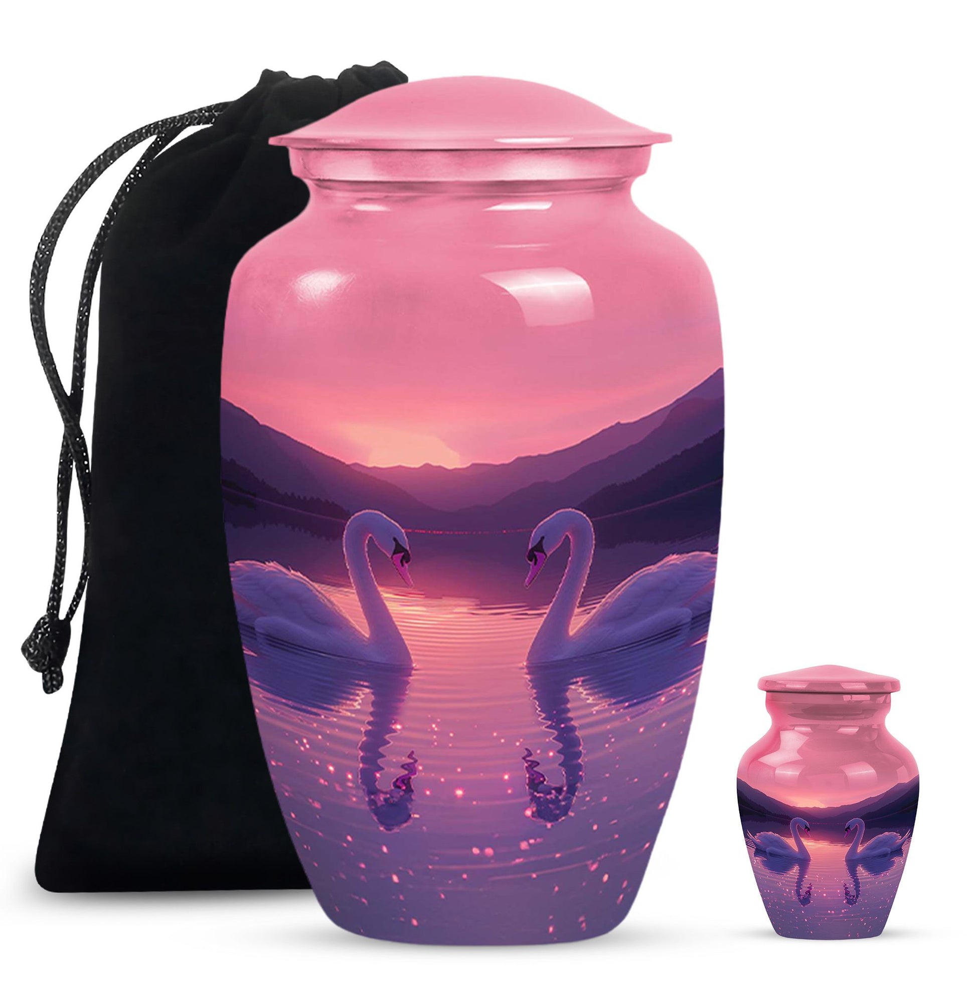 Pink Couple Swan Urn – Elegant Memorial Cremation Urn For Couple Ashes