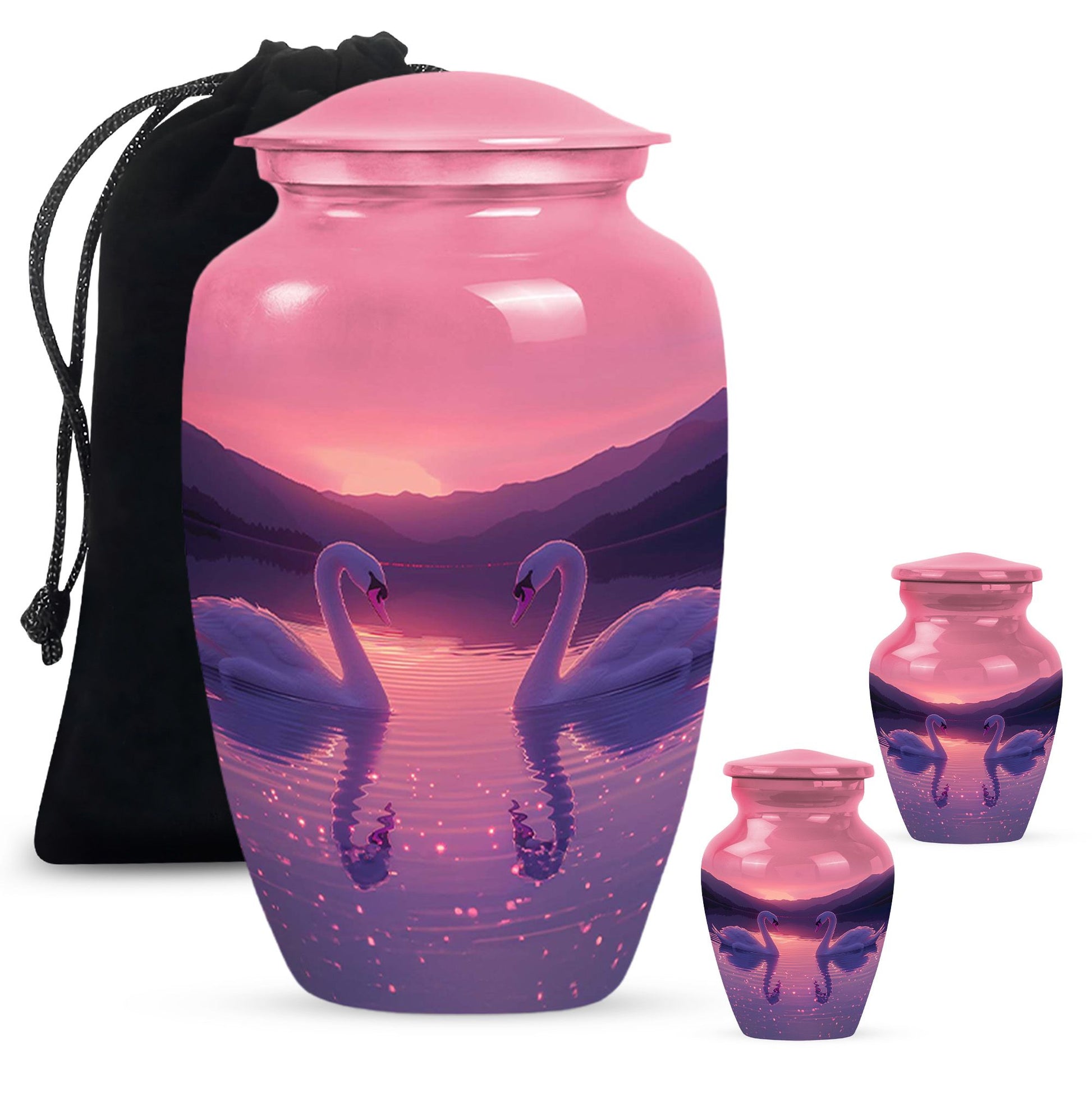 Pink Couple Swan Urn – Elegant Memorial Cremation Urn For Couple Ashes
