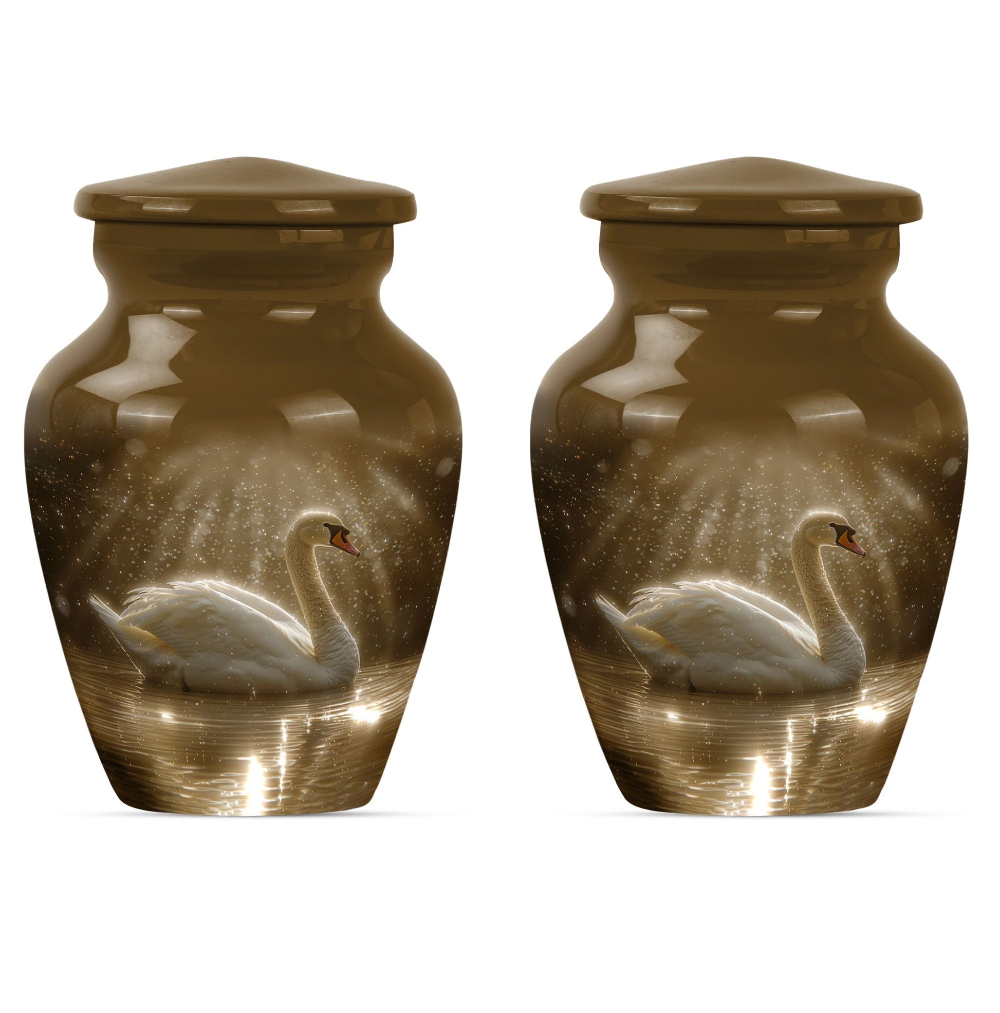 Golden Light Swan Cremation Urn for Human Ashes  - Memorial Urn for Adults