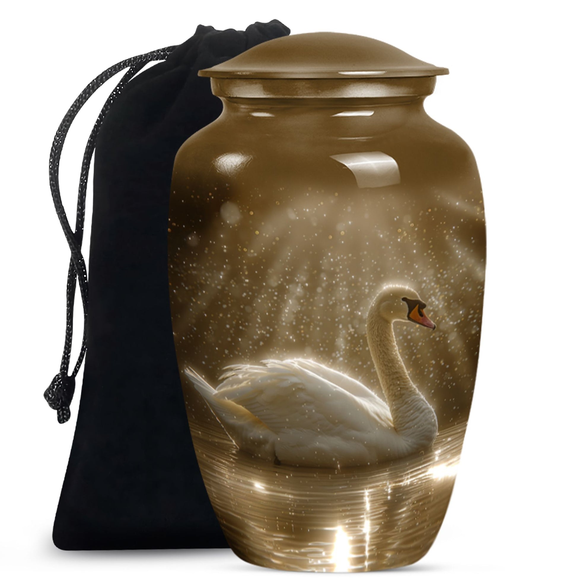 Golden Light Swan Cremation Urn for Human Ashes  - Memorial Urn for Adults