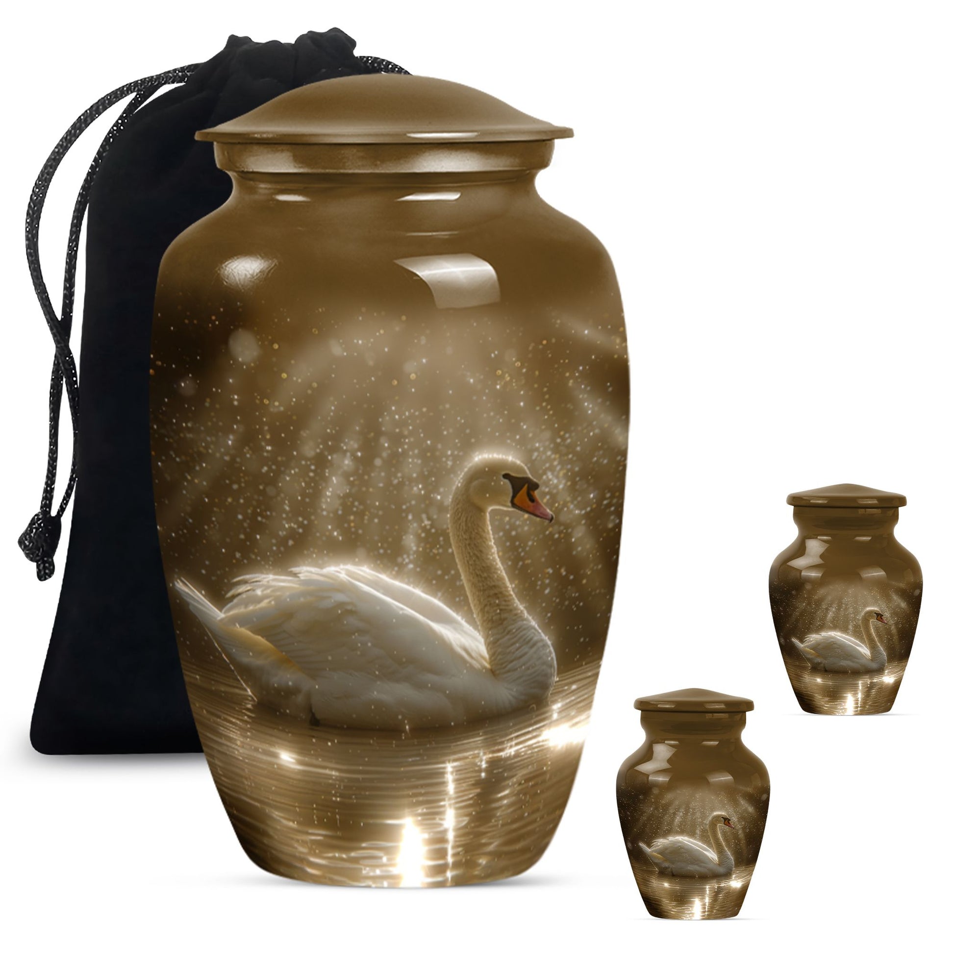 Golden Light Swan Cremation Urn for Human Ashes  - Memorial Urn for Adults