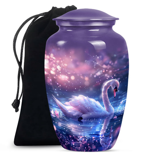 Purple Swan Cremation Urn for Human Ashes - Large Urns For Female & Male